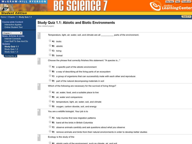 Mc Graw Hill Ryerson: Abiotic and Biotic Environments Unknown Type Mc Graw Hill Ryerson: Abiotic and Biotic Environments Unknown Type