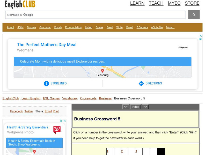English Club: Business Crossword 4 Activity English Club: Business Crossword 4 Activity