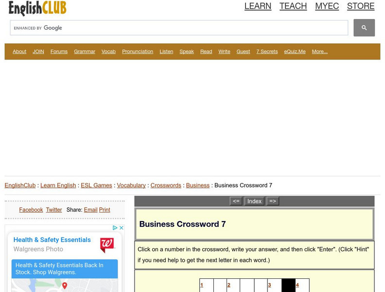 English Club: Business Crossword 7 Activity English Club: Business Crossword 7 Activity