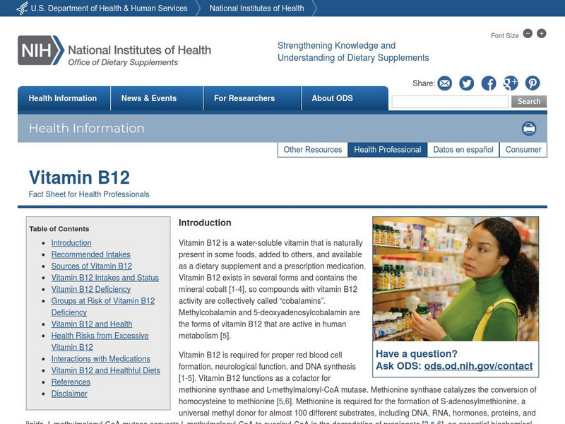 Facts About Dietary Supplements: Vitamin B12 Website Facts About Dietary Supplements: Vitamin B12 Website