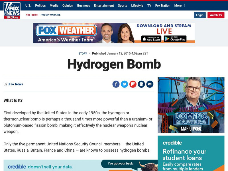 Fox News: Hydrogen Bomb Article Fox News: Hydrogen Bomb Article