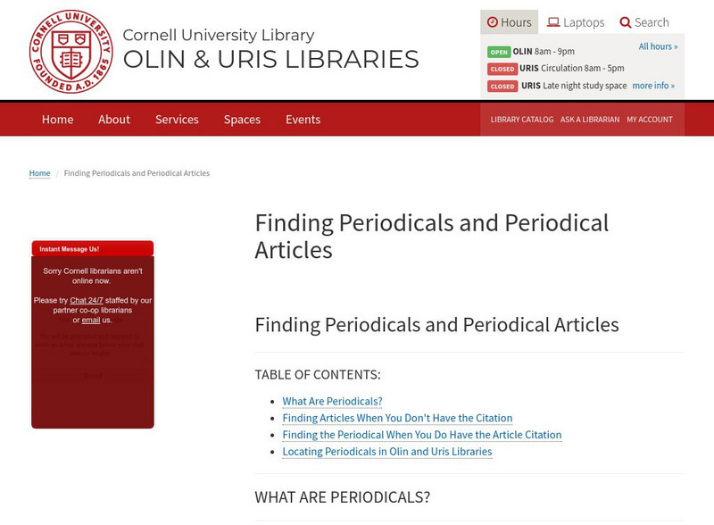Cornell University: Finding Periodicals and Periodical Articles Activity Cornell University: Finding Periodicals and Periodical Articles Activity