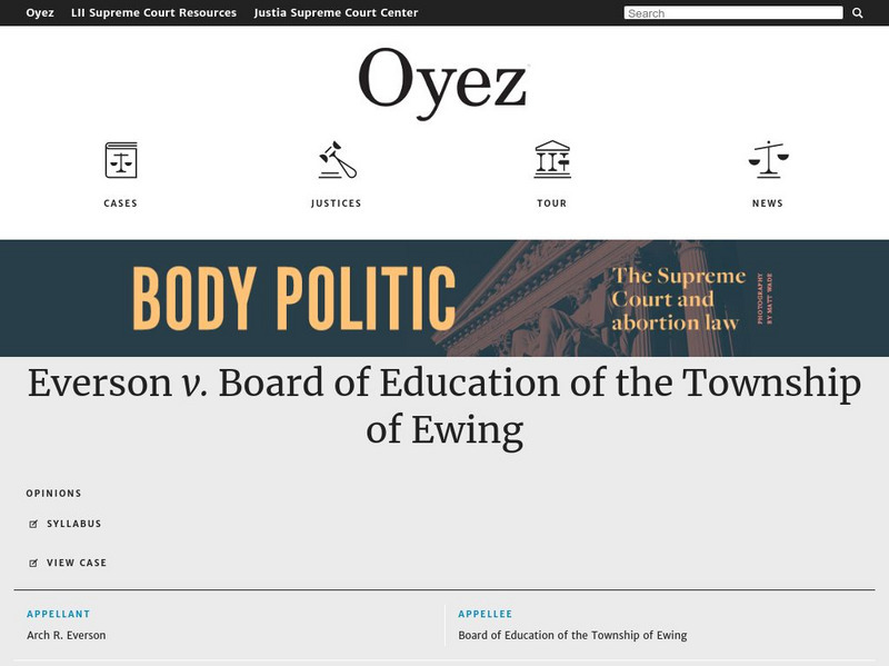 Oyez: Everson v. Board of Education Activity Oyez: Everson v. Board of Education Activity