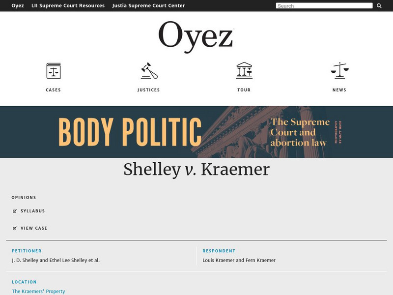 The Oyez Project: Shelley v. Kraemer Handout The Oyez Project: Shelley v. Kraemer Handout