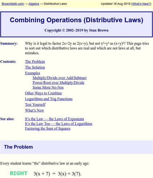 Brown Math: Distributive Laws and Mistakes Activity Brown Math: Distributive Laws and Mistakes Activity