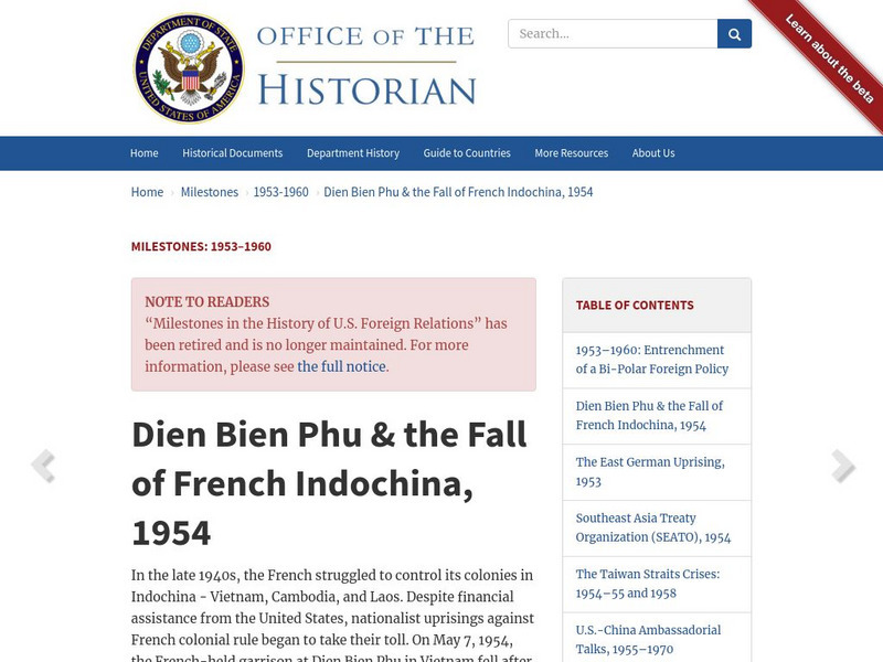Dien Bien Phu and the Fall of French Indochina, 1954 Article Dien Bien Phu and the Fall of French Indochina, 1954 Article