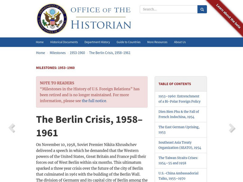 Office of the Historian: The Berlin Crisis, 1958 1961 Website Office of the Historian: The Berlin Crisis, 1958 1961 Website