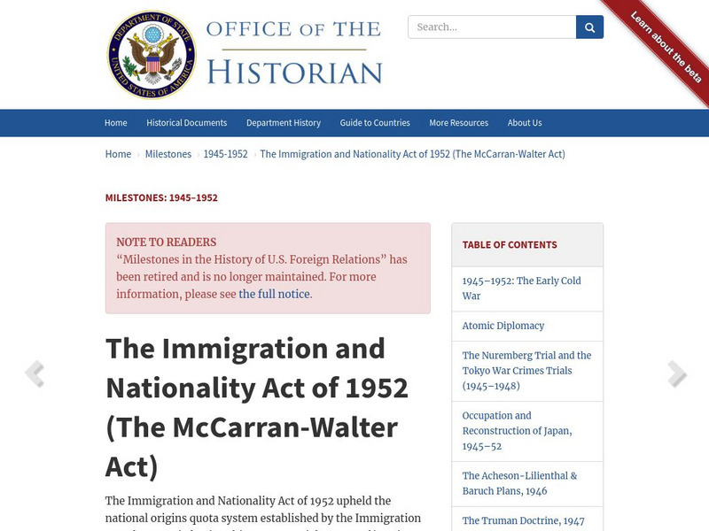 The Immigration and Nationality Act of 1952 Article The Immigration and Nationality Act of 1952 Article