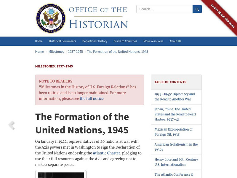Office of the Historian: The Formation of the United Nations, 1945 Website Office of the Historian: The Formation of the United Nations, 1945 Website