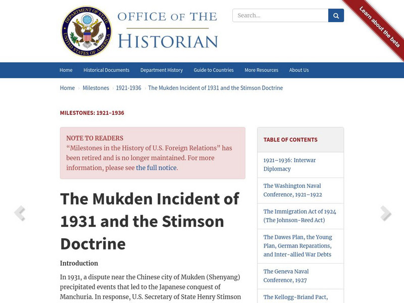 U.s. Department of State: Stimson Doctrine Website U.s. Department of State: Stimson Doctrine Website