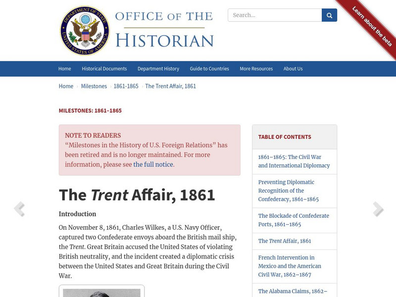 Office of the Historian: The Trent Affair, 1861 Handout Office of the Historian: The Trent Affair, 1861 Handout