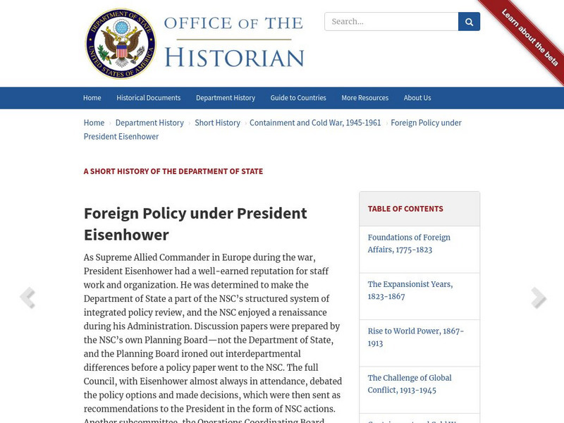 Office of the Historian: Foreign Policy Under President Eisenhower Website Office of the Historian: Foreign Policy Under President Eisenhower Website