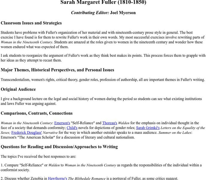 Georgetown University: Sarah Margaret Fuller (1810 1850) Unit Plan