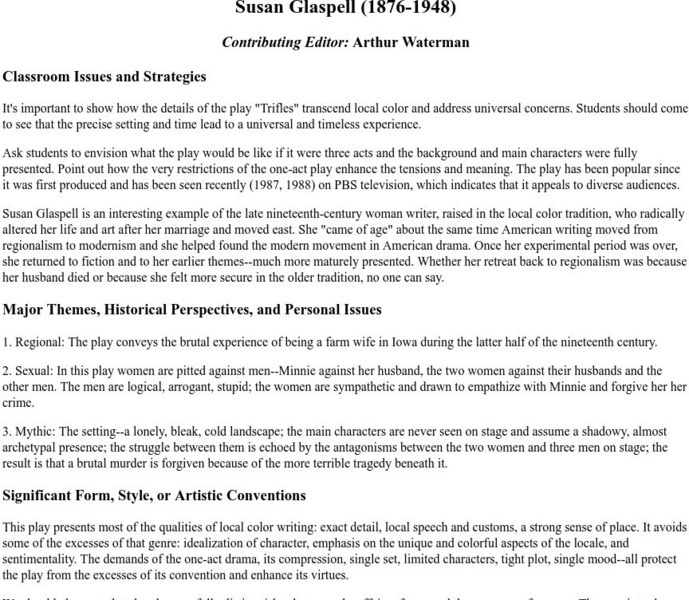 Georgetown University: Susan Glaspell Unit Plan Georgetown University: Susan Glaspell Unit Plan