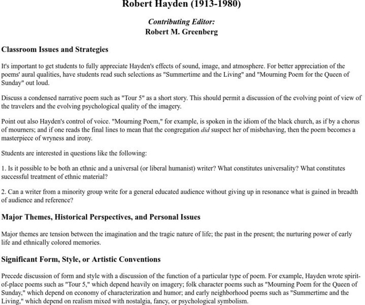 Georgetown University: Robert Hayden (1913 1980) Lesson Plan