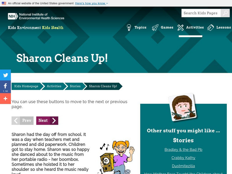Niehs: Kids' Pages: Sharon Cleans Up! Website Niehs: Kids' Pages: Sharon Cleans Up! Website