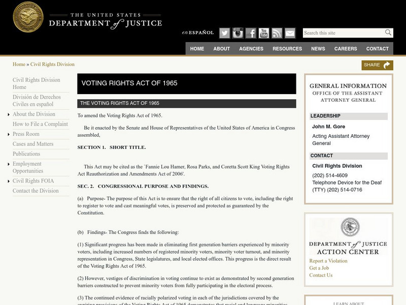 Civil Rights Division: Voting Rights Act 1965 Primary Civil Rights Division: Voting Rights Act 1965 Primary