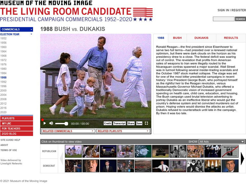 Museum of the Moving Image: 1988 Bush vs. Dukakis Unit Plan Museum of the Moving Image: 1988 Bush vs. Dukakis Unit Plan