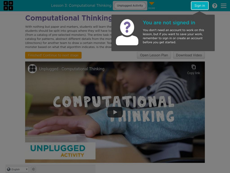 Code Studio: Computational Thinking Lesson Plan Code Studio: Computational Thinking Lesson Plan