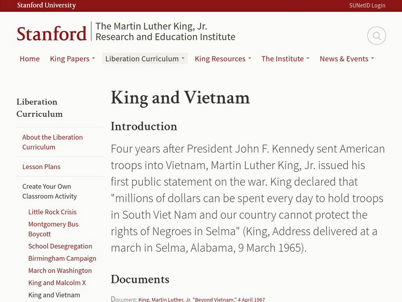Stanford University: Lesson Plan on "Beyond Vietnam" Primary Stanford University: Lesson Plan on "Beyond Vietnam" Primary