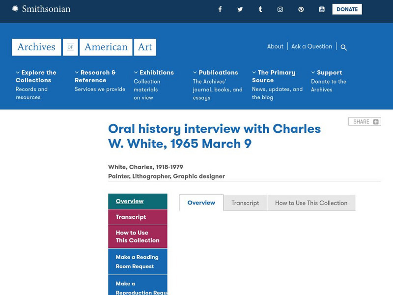 Smithsonian Archives of American Art: Oral History Interview With Charles White Primary Smithsonian Archives of American Art: Oral History Interview With Charles White Primary
