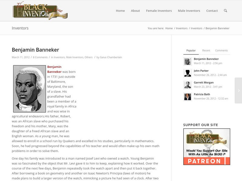 Black Inventors Online Museum: Benjamin Banneker Handout Black Inventors Online Museum: Benjamin Banneker Handout