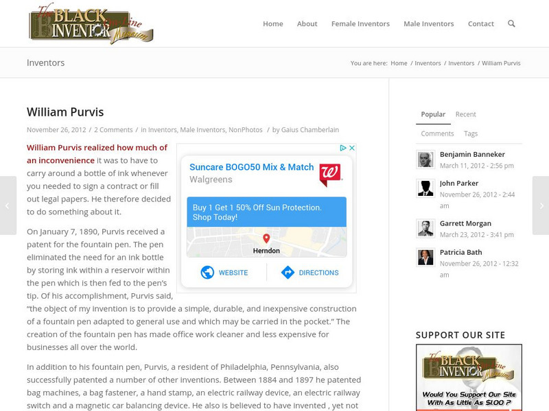 Black Inventor Online Museum: William Purvis Handout Black Inventor Online Museum: William Purvis Handout