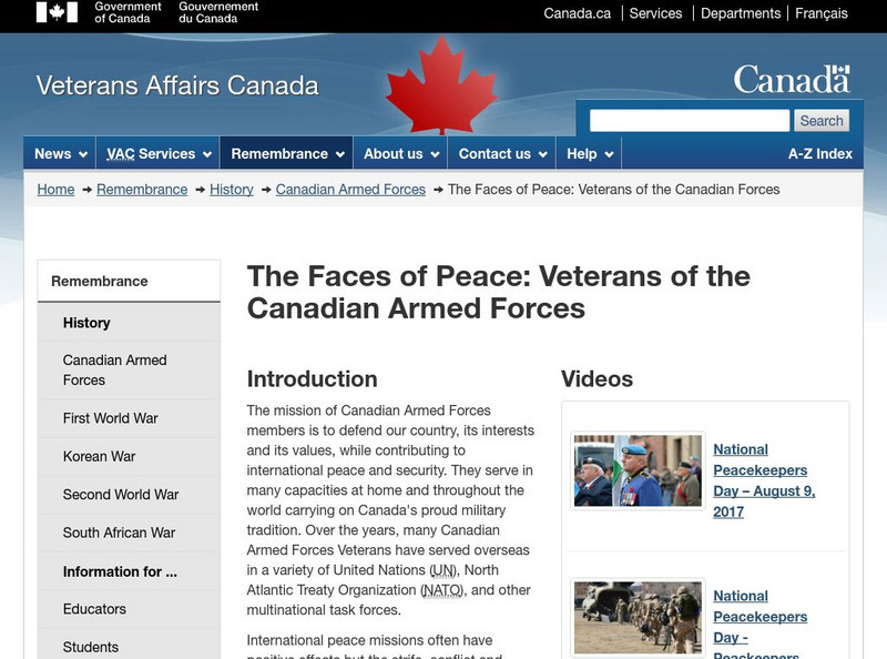 The Faces of Peace: Veterans of the Canadian Forces Website The Faces of Peace: Veterans of the Canadian Forces Website