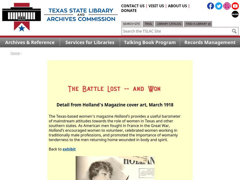 Texas State Library and Archives Commission: The Battle Lost and Won: Detail From Holland's Magazine, March 1918 Website Texas State Library and Archives Commission: The Battle Lost and Won: Detail From Holland's Magazine, March 1918 Website