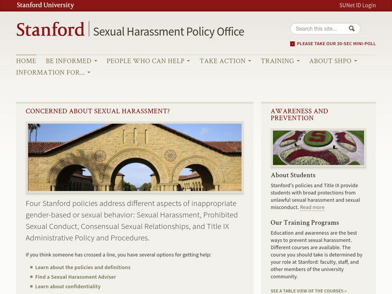 Stanford University: Sexual Harassment Policy Office Website Stanford University: Sexual Harassment Policy Office Website