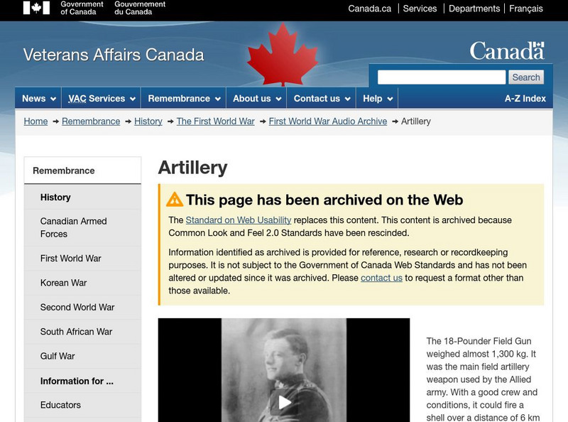 Veterans Affairs Canada Department: Artillery Audio