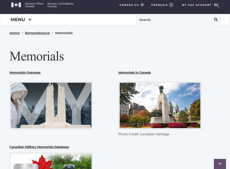 Veterans Affairs Canada: Memorials to Canadians' Achievements & Sacrifices Website Veterans Affairs Canada: Memorials to Canadians' Achievements & Sacrifices Website