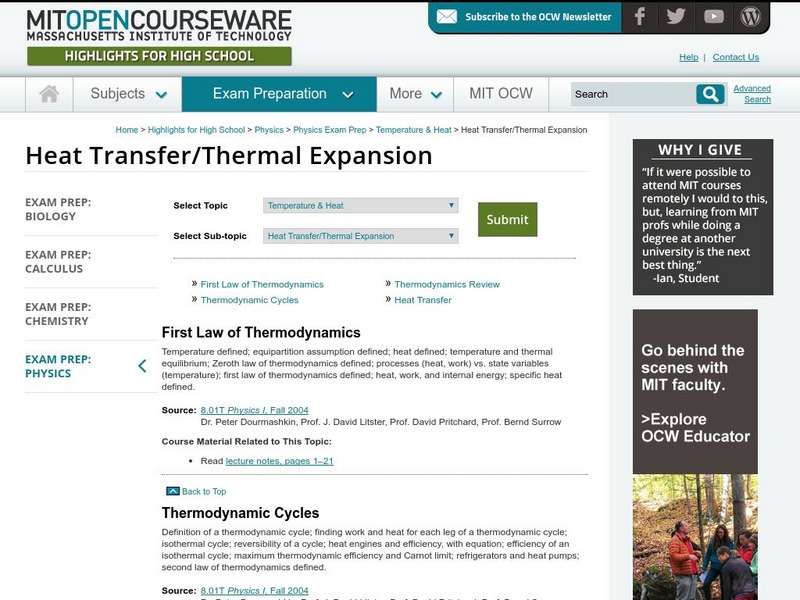 Mit: Open Course Ware: Heat Transfer and Thermal Expansion Online Course Mit: Open Course Ware: Heat Transfer and Thermal Expansion Online Course