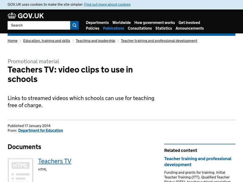 Department of Education: Teacher's Tv Website Department of Education: Teacher's Tv Website