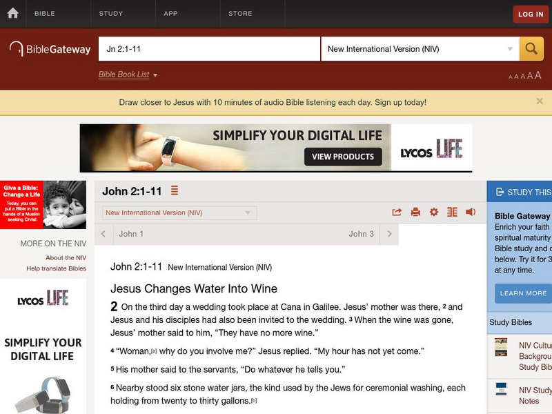 Bible Gateway: John 2: 1 11, Jesus Turns Water to Wine Website Bible Gateway: John 2: 1 11, Jesus Turns Water to Wine Website