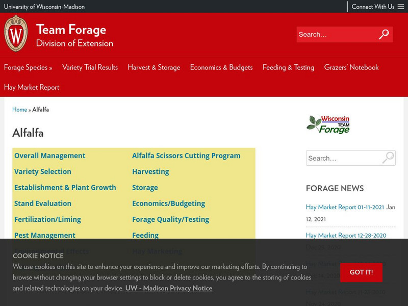 Univ. Wisconsin Extension: Forage Resources: Alfalfa Website