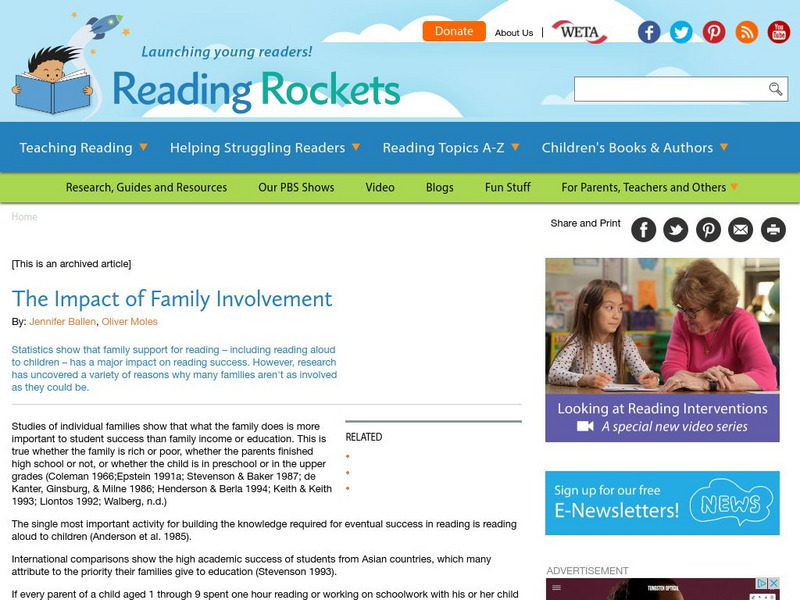Reading Rockets: The Impact of Family Involvement Website Reading Rockets: The Impact of Family Involvement Website