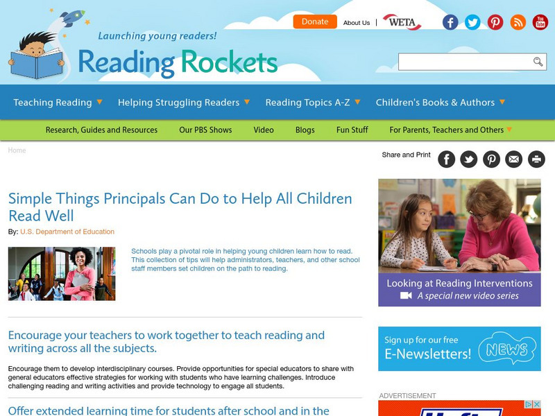 Reading Rockets: Simple Things Principals Can Do to Help All Children Read Well Article Reading Rockets: Simple Things Principals Can Do to Help All Children Read Well Article