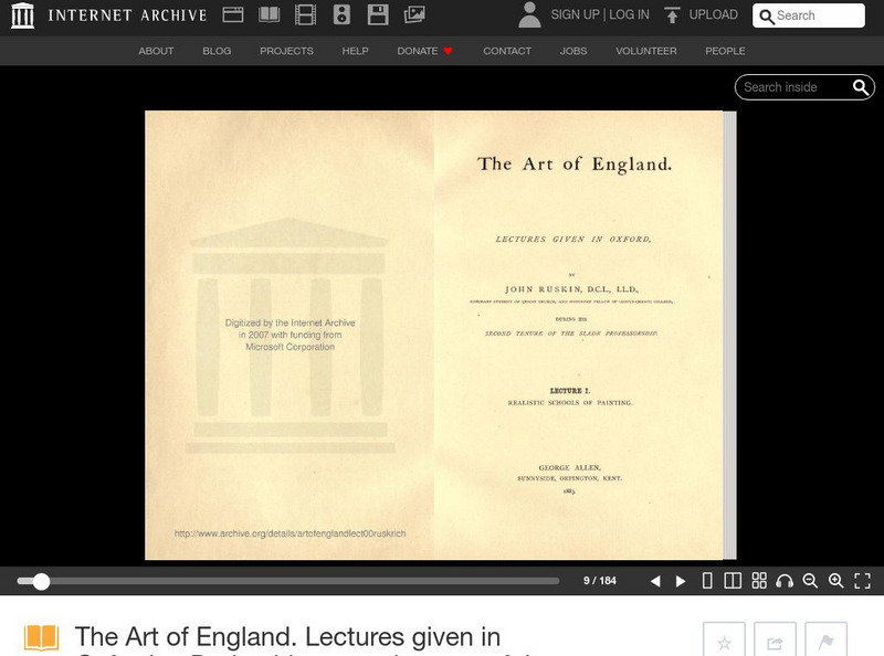 Internet Archive: The Art of England: [Ruskin] Lectures Given in Oxford Website