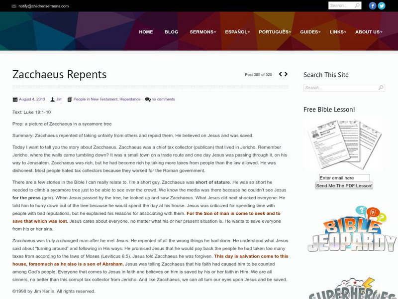 Zacchaeus Repents Website