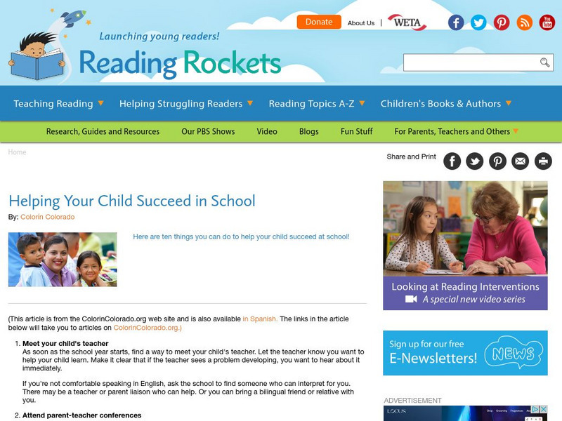 Reading Rockets: Helping Your Child Succeed in School Website Reading Rockets: Helping Your Child Succeed in School Website