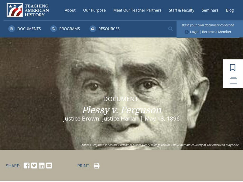 Teaching American History: Plessy v. Ferguson (Excerpts) Primary Teaching American History: Plessy v. Ferguson (Excerpts) Primary