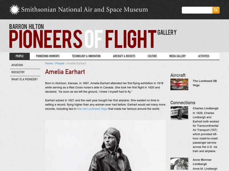 National Air and Space Museum: Pioneers of Flight: Amelia Earhart Website National Air and Space Museum: Pioneers of Flight: Amelia Earhart Website