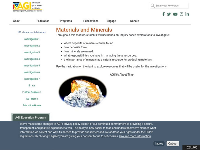American Geosciences Institute: Materials and Minerals Unit Plan American Geosciences Institute: Materials and Minerals Unit Plan