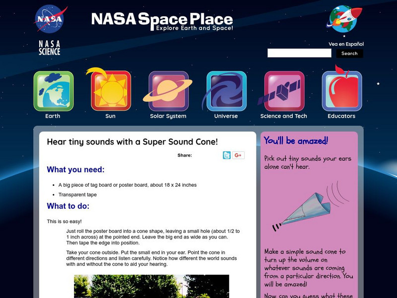 Nasa: The Space Place: Have Super Hearing With a Super Sound Cone Activity Nasa: The Space Place: Have Super Hearing With a Super Sound Cone Activity
