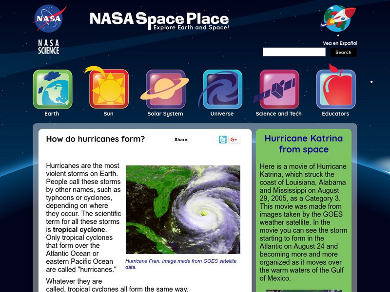 Nasa: The Space Place: How Do Hurricanes Form? Website Nasa: The Space Place: How Do Hurricanes Form? Website
