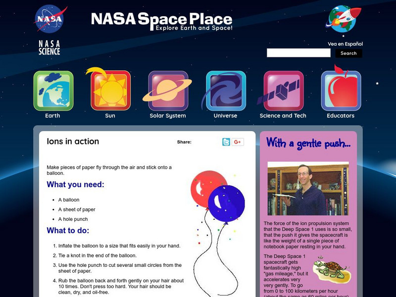 Nasa: The Space Place: Ions in Action Activity Nasa: The Space Place: Ions in Action Activity