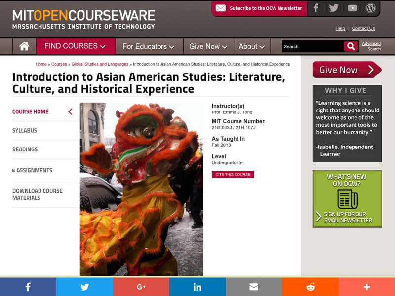 Mit: Open Course Ware: Introduction to Asian American Studies Online Course Mit: Open Course Ware: Introduction to Asian American Studies Online Course