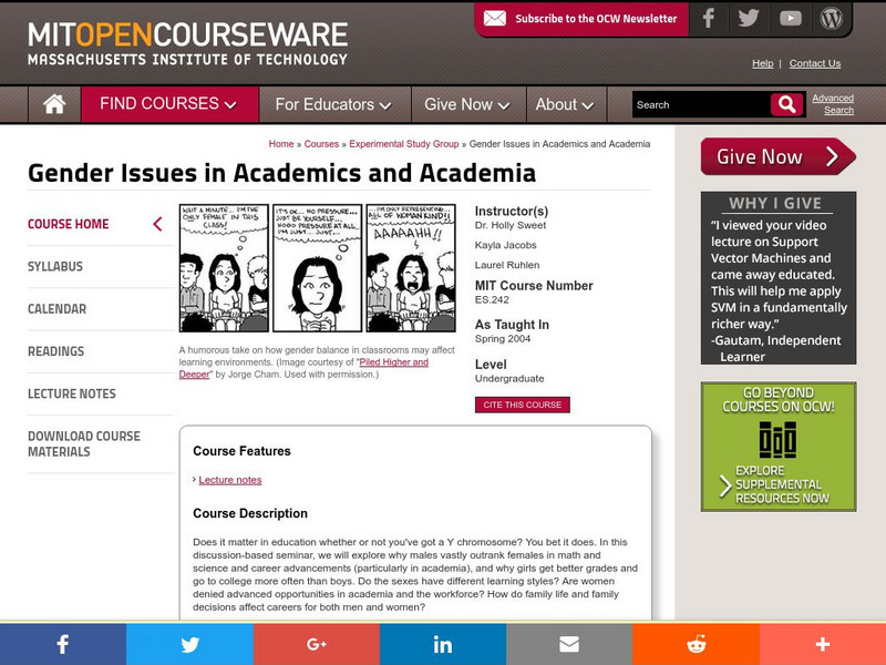Mit: Open Course Ware: Gender Issues in Academics and Academia Online Course Mit: Open Course Ware: Gender Issues in Academics and Academia Online Course