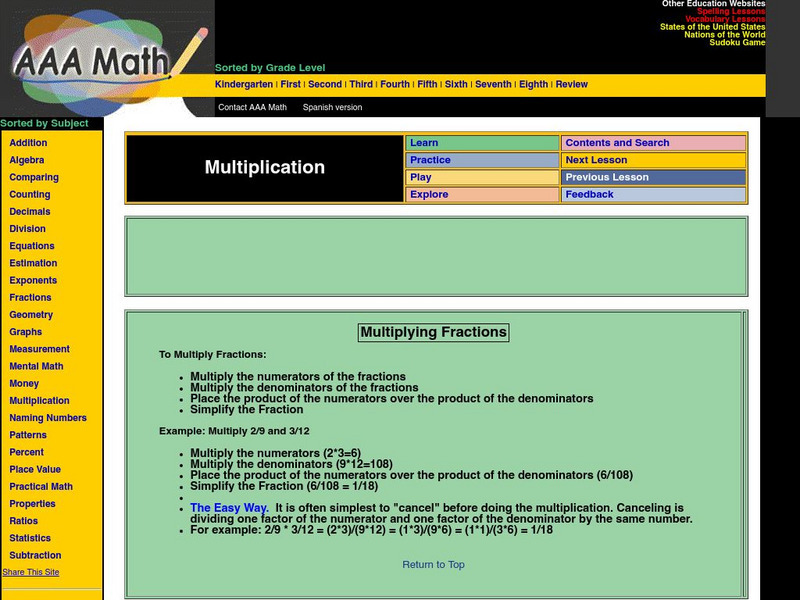 Aaa Math: Multiplying Fractions Unit Plan Aaa Math: Multiplying Fractions Unit Plan